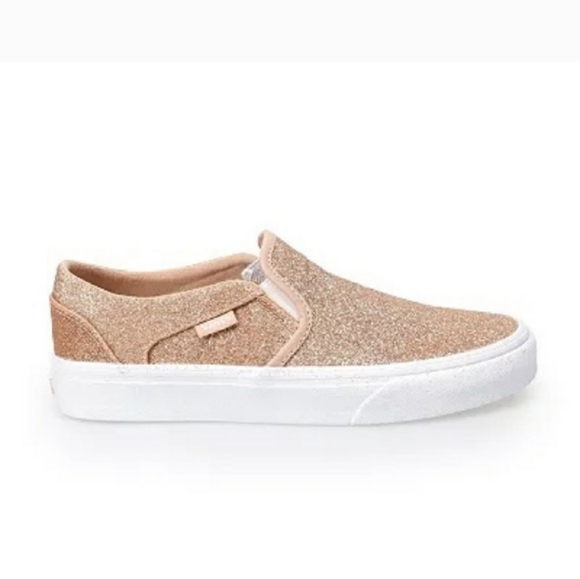 Vans Asher Sidewall Glitter Gold Womens Sneakers NEW - Picture 2 of 4